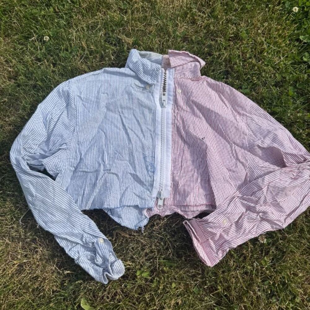 Upcycled Polo Crop Zipper Top